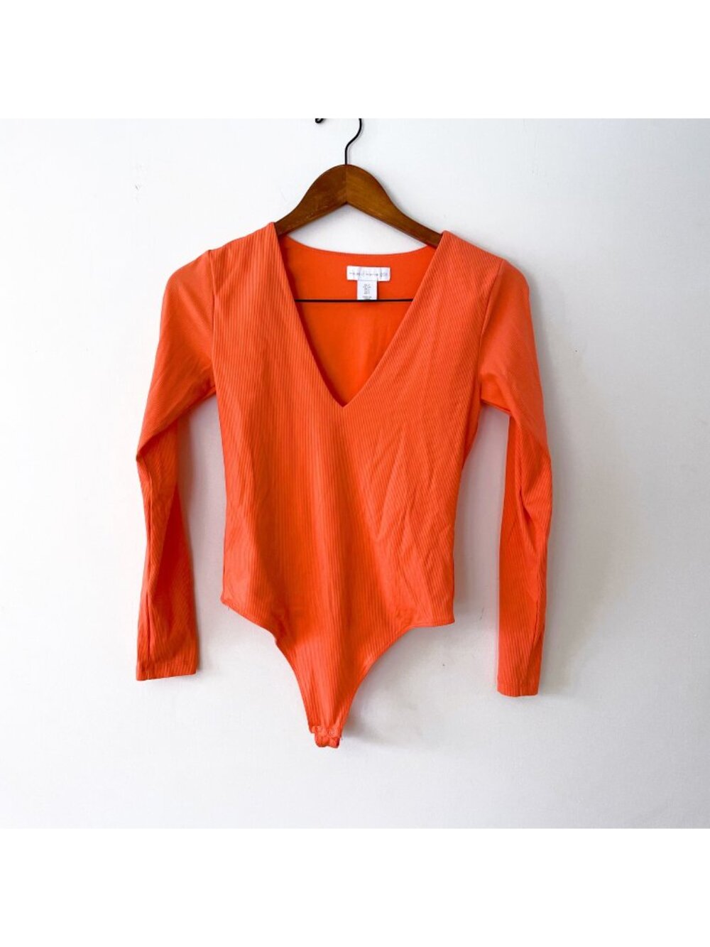 House Of Harlow 1960 Women's Long Sleeve V Neck Orange Bodysuit, Size Small